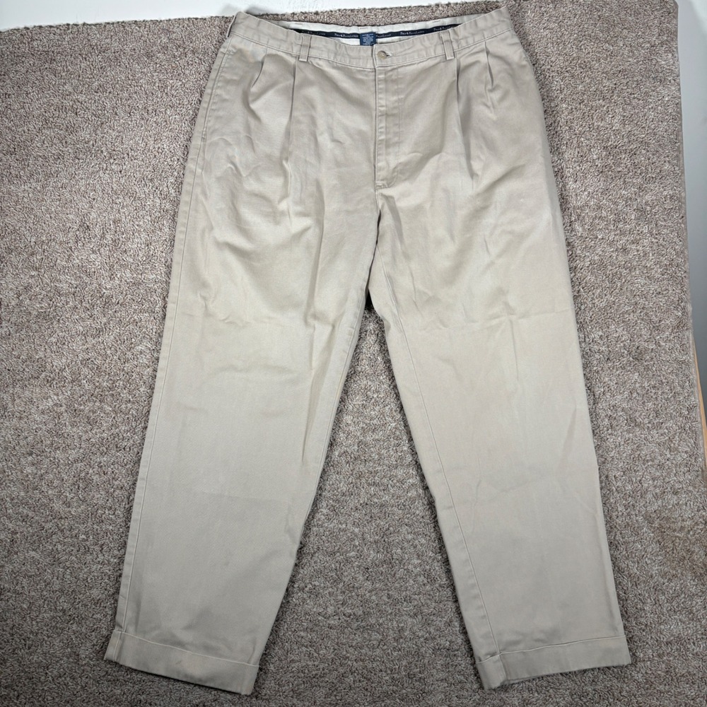 Polo Ralph Lauren Andrew Pant Mens 40x30 Khaki Tan Pleated Cuffed Cotton Chinos